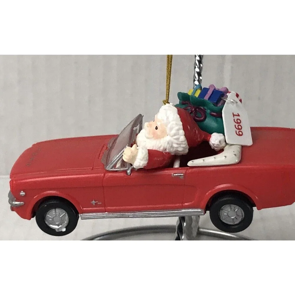 Santa Christmas Ornament Red Ford Convertible, 1999￼ Vintage